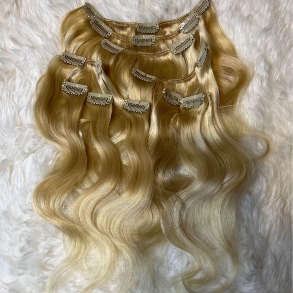 body Wave light Blonde #613 Human hair Clip in Extensions 14 Inch - Picture 5 of 7